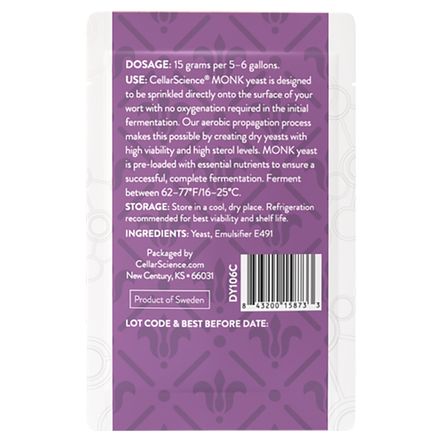 Levadura CellarScience® Monk Dry Yeast | Belgian Abbey Ale Sobre 15 g
