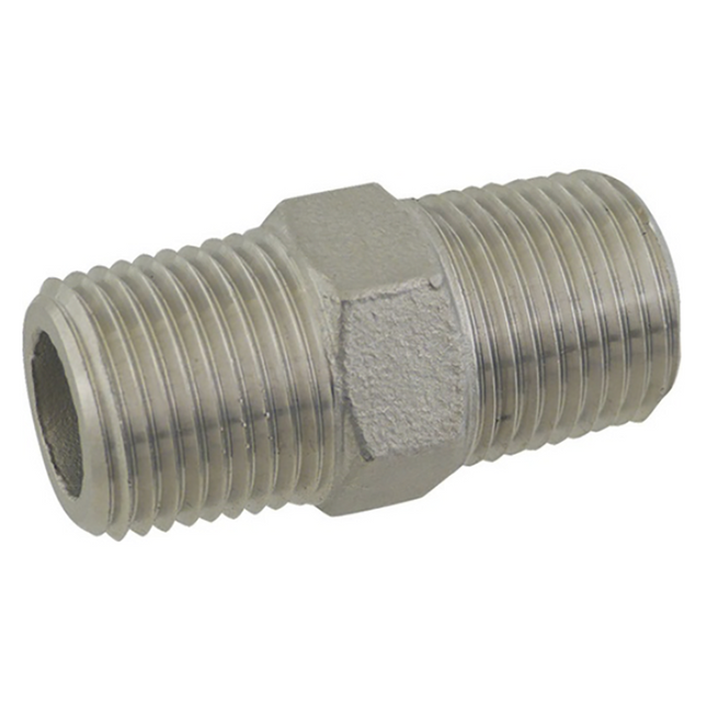 NIPLE DE ACERO INOXIDABLE DE 1/2" CON TUERCA HEXAGONAL