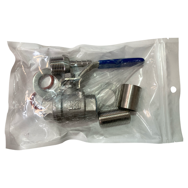 VALVULA DE 1/2" INOXIDABLE CON ESPIGA Y NIPLE